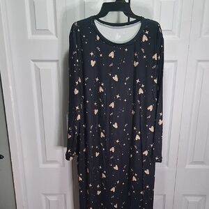 Charming Black Nightgown with Heart and Star Design